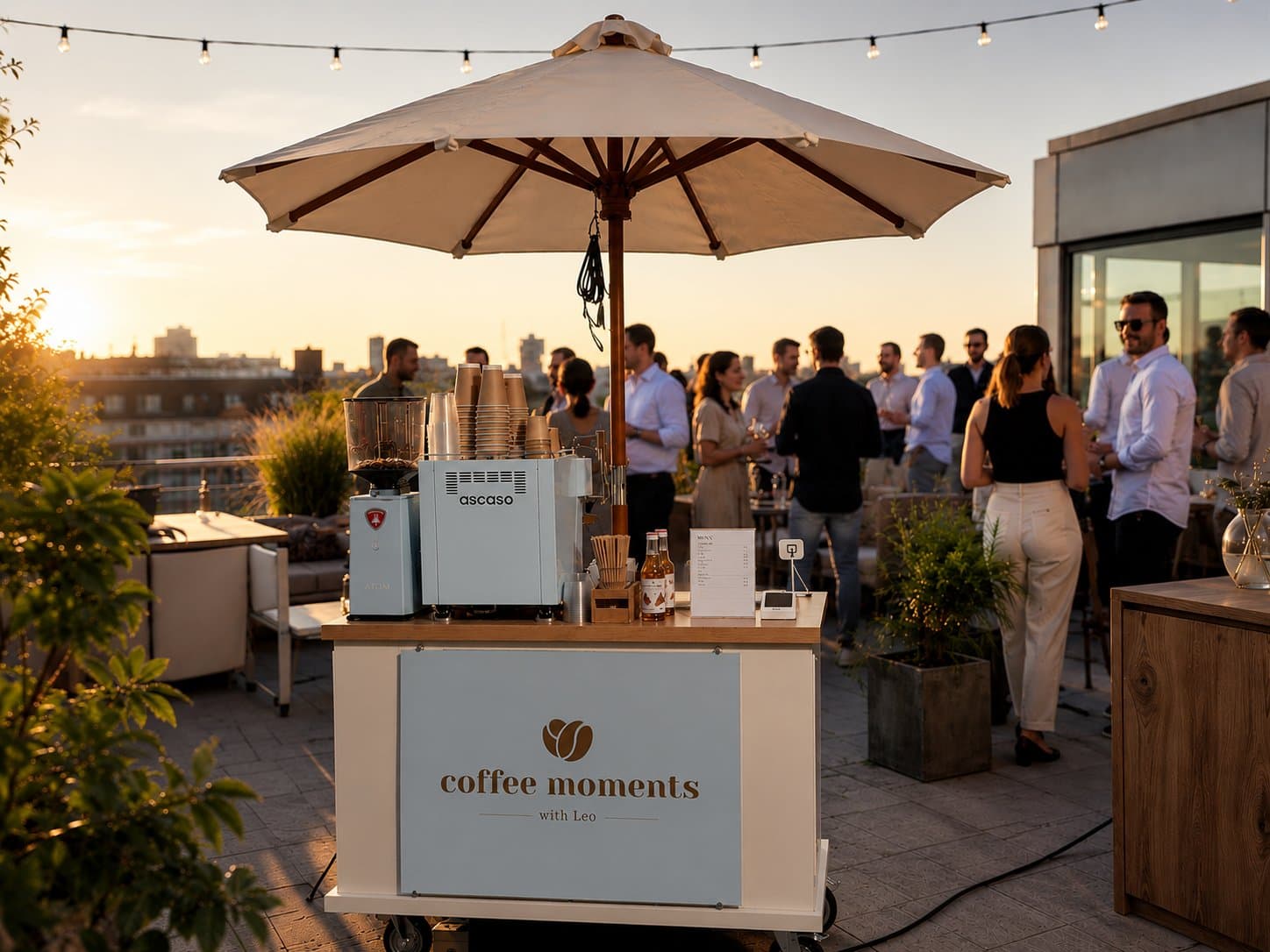 Mobile Coffee Bar von Coffee Moments with Leo bei einem Firmenevent auf einer Dachterrasse